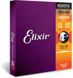 Elixir Strings, Acoustic Guitar Strings, Phosphor Bronze with NANOWEB Coating 6 String Set Custom Light 11-52 16027