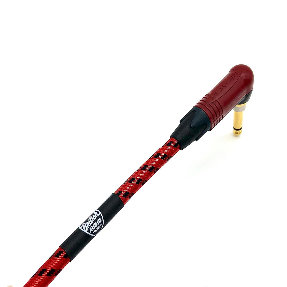 British Audio Pro Performance Silent Instrument Cable - Right Angle Silent to Straight (Red & Black Braid) - British Audio