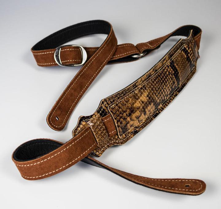 Franklin Strap Vintage Snakeskin Ball Glove Guitar Strap, Cognac - British Audio