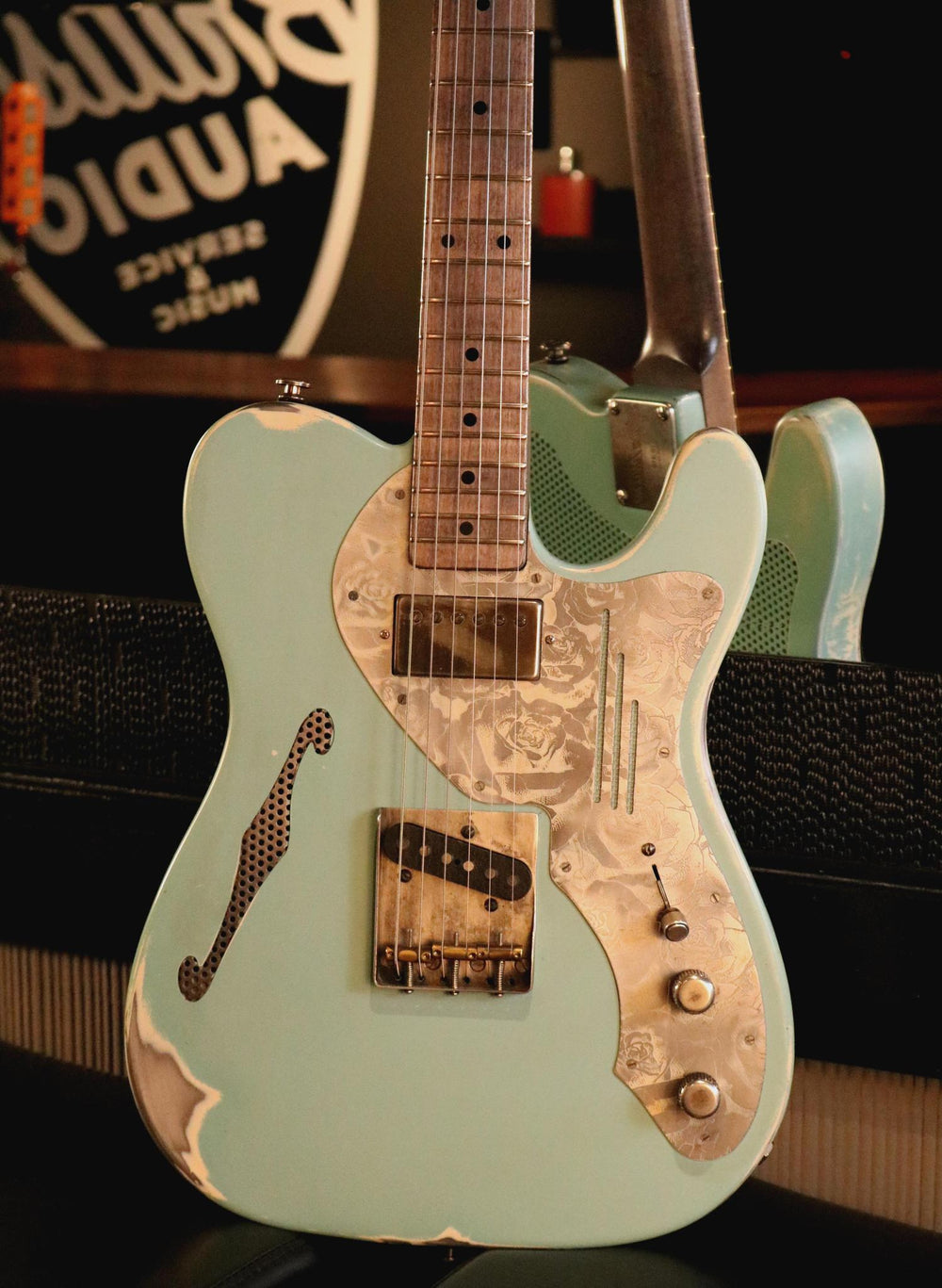 James Trussart Steelcaster Seafoam Green on Cream w/ Roses - British Audio