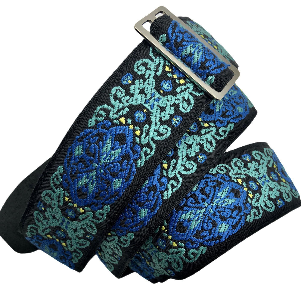 Henry Heller Jacquard Webbing Black w/ Blue Aqua 2"