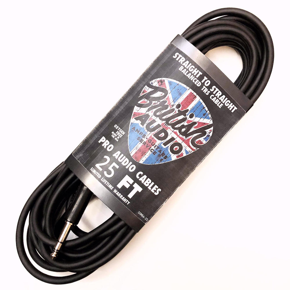 British Audio Studio Quad Straight to Straight Balanced TRS Stereo Cable (Black Jacket) - British Audio