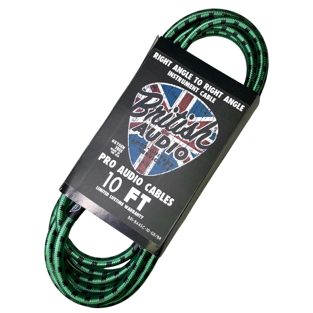 British Audio Pro Performance Right Angle to Right Angle Bright Green and Black Braid