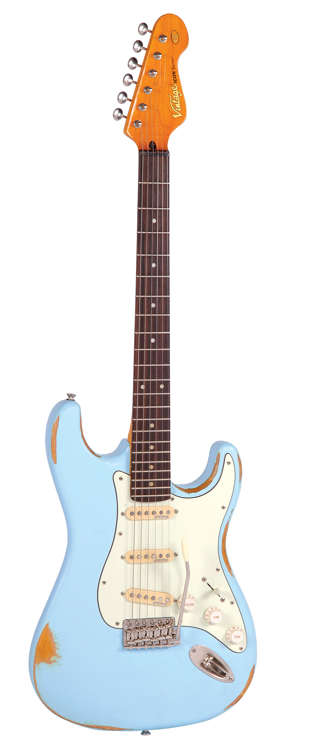 Vintage®  V6 ICON Electric Guitar ~ Distressed Laguna Blue