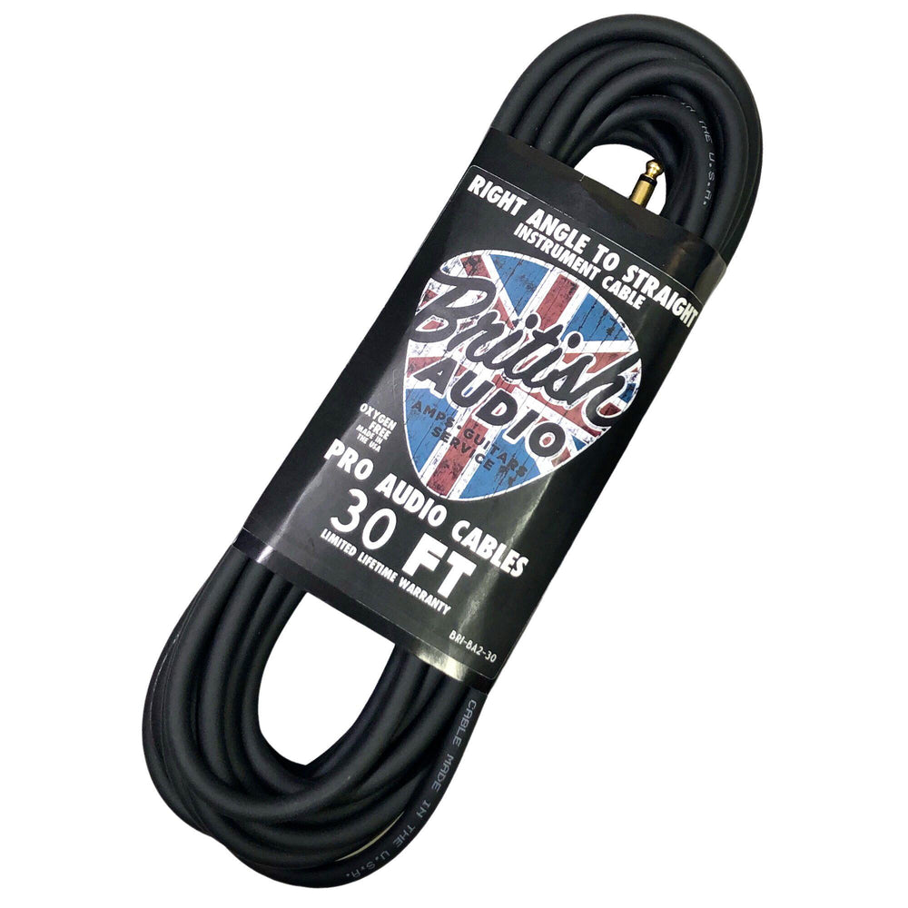 British Audio Pro Performance Studio Instrument Cable Right Angle to Straight (Black Jacket)