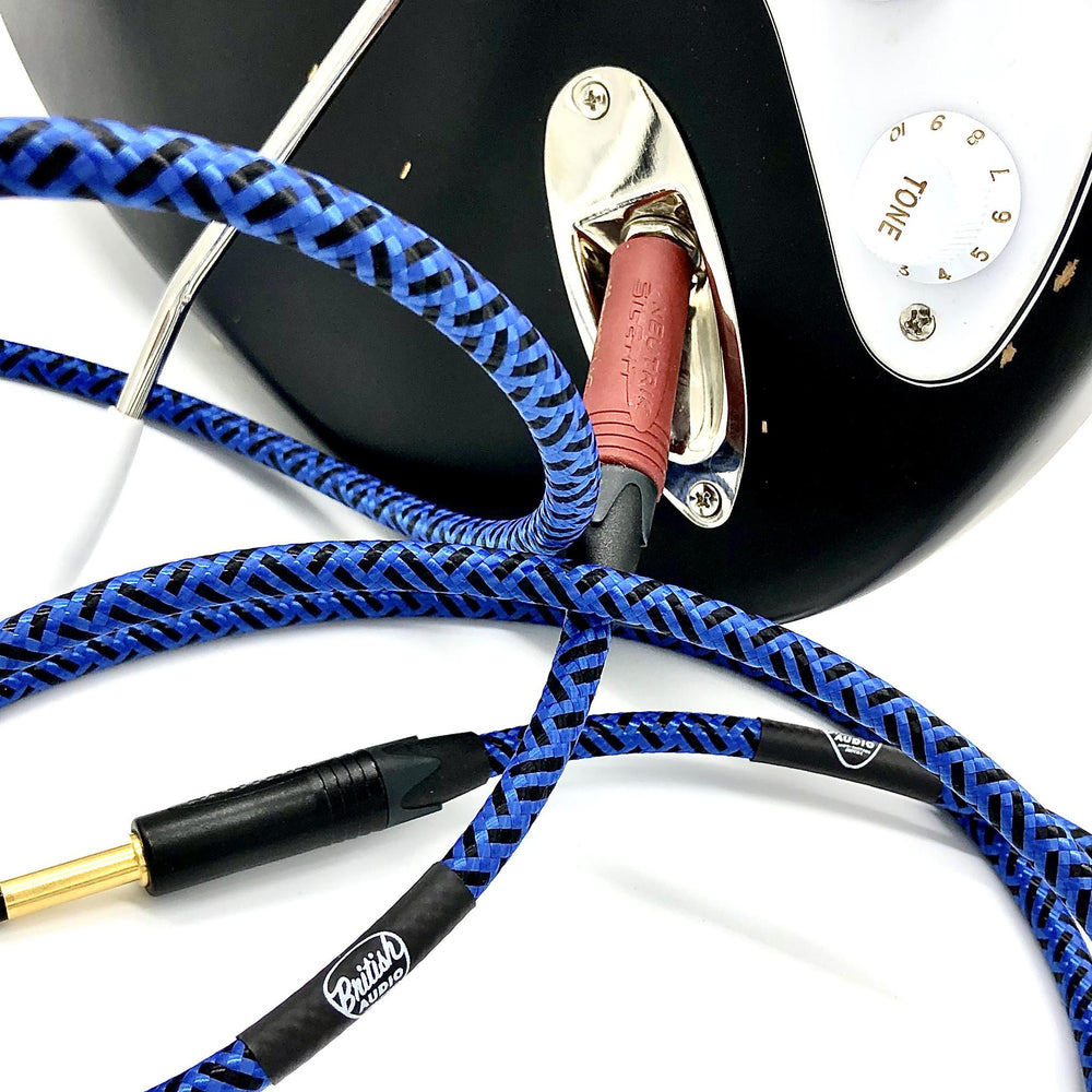 British Audio Pro Performance Silent Instrument Cable - Straight Silent to Straight (Blue & Black Braid) - British Audio