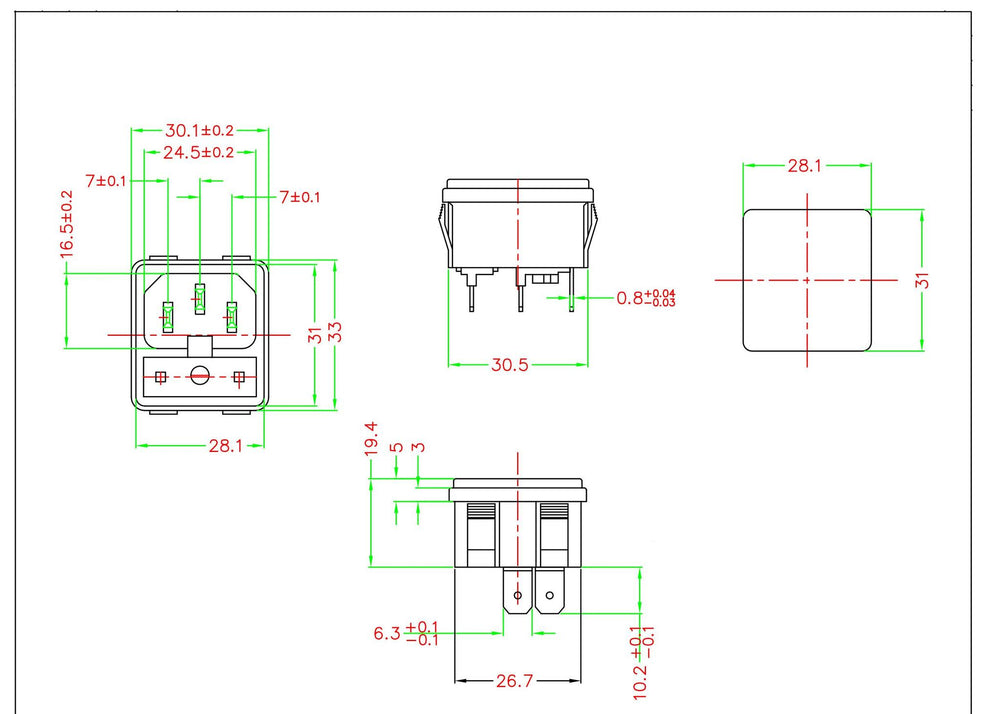 AC Inlet / Receptacle with Fuse Holder for Guitar and Bass Amps