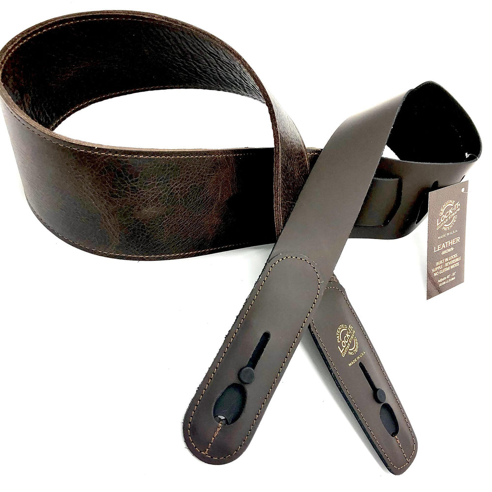 LOCK-IT Guitar Strap Brown Soft Leather Patented Locking Technology - British Audio