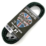 British Audio Pro Performance Silent Instrument Cable - Straight Silent to Straight (Kemper Green & Black Braid) - British Audio