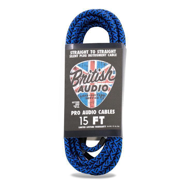 British Audio Pro Performance Silent Instrument Cable - Straight Silent to Straight (Blue & Black Braid) - British Audio