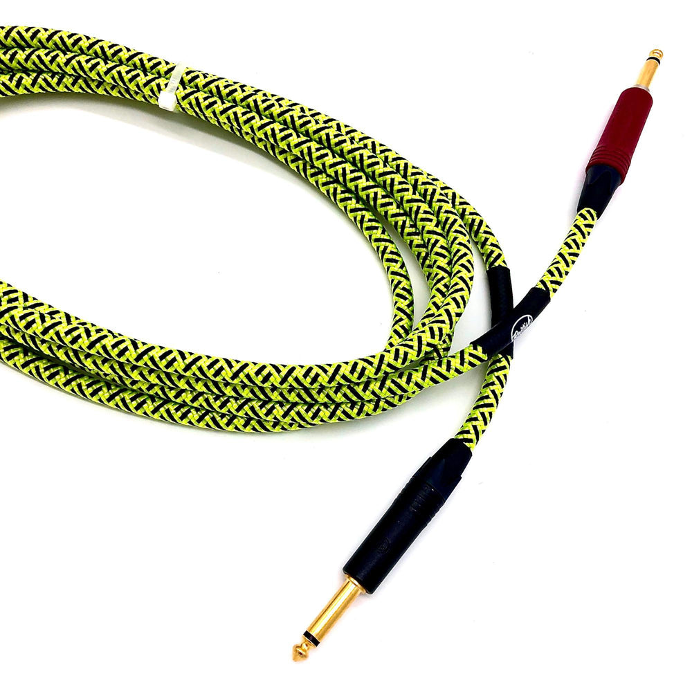 British Audio Pro Performance Silent Instrument Cable - Straight Silent to Straight (Trace Elliot Neon Green & Black Braid) - British Audio