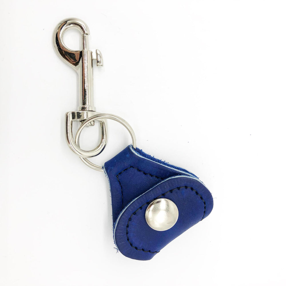 Rustic Guitar Pick Holder Key Chain Leather Blue - British Audio