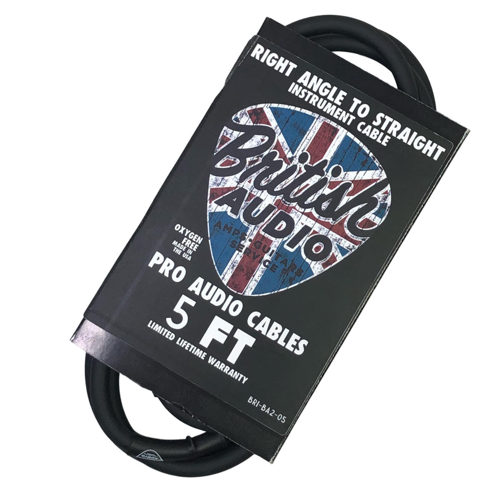 British Audio Pro Performance Studio Instrument Cable Right Angle to Straight (Black Jacket)