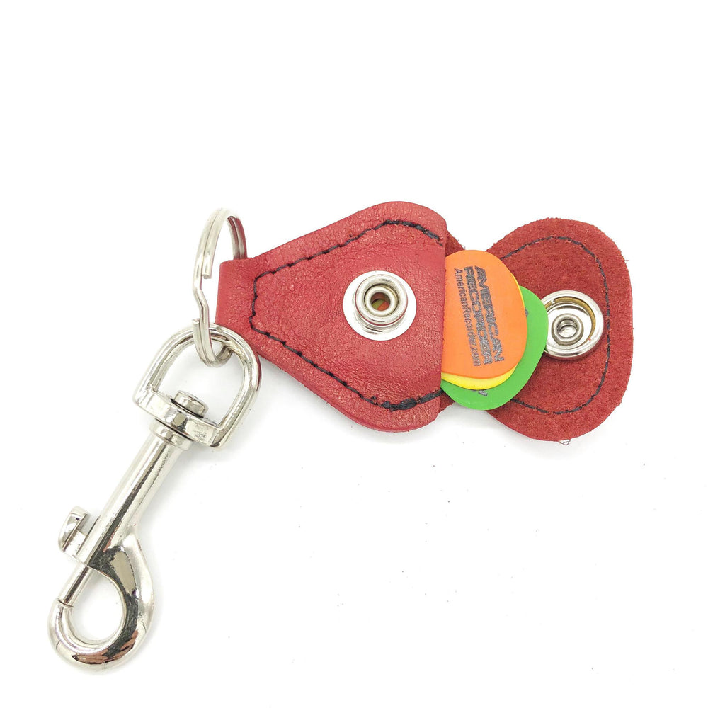 Rustic Guitar Pick Holder Key Chain Leather Red - British Audio