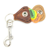 Rustic Guitar Pick Holder Key Chain Leather Antique Brown - British Audio