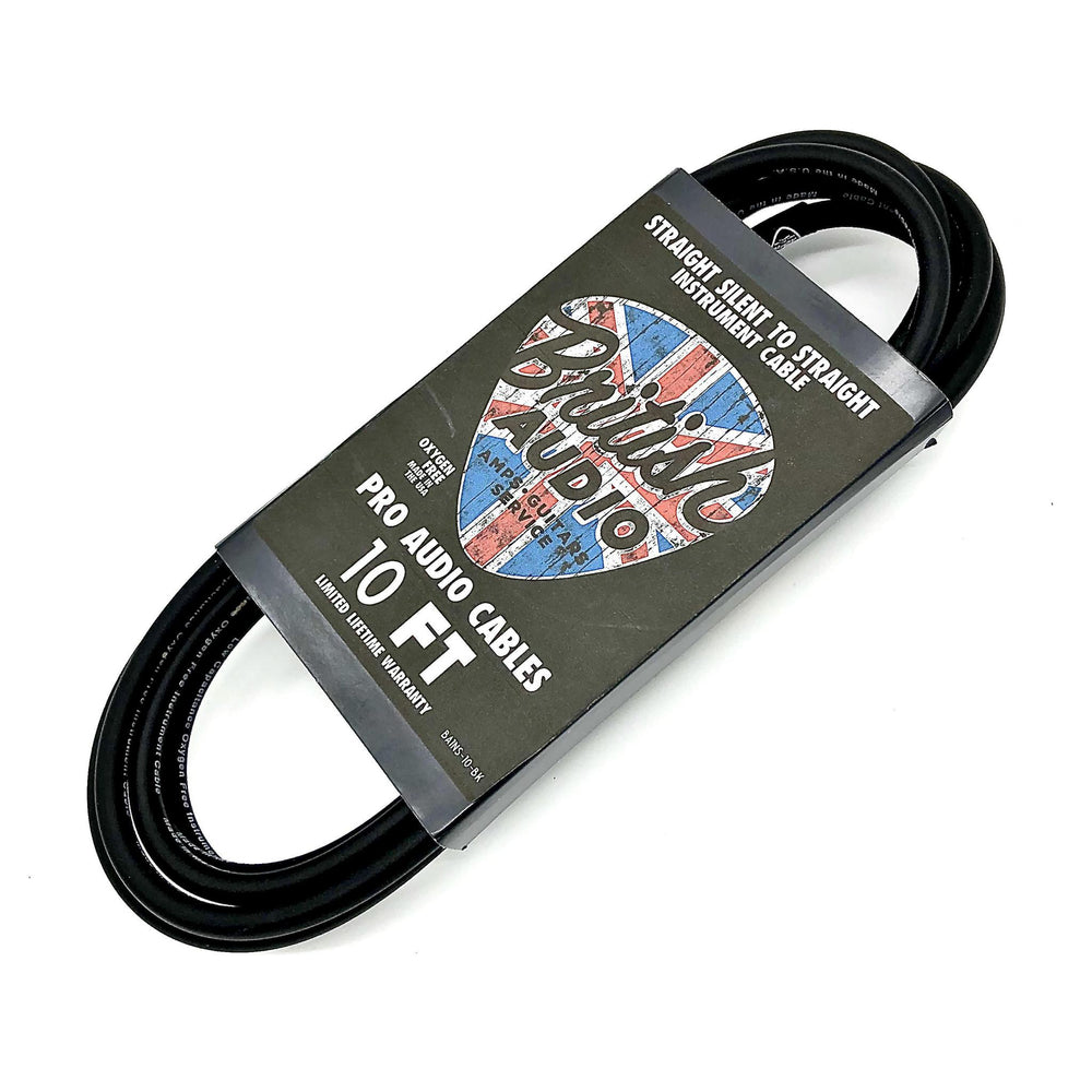 British Audio Pro Performance Silent Instrument Cable - Straight Silent to Straight (Black Jacket) - British Audio