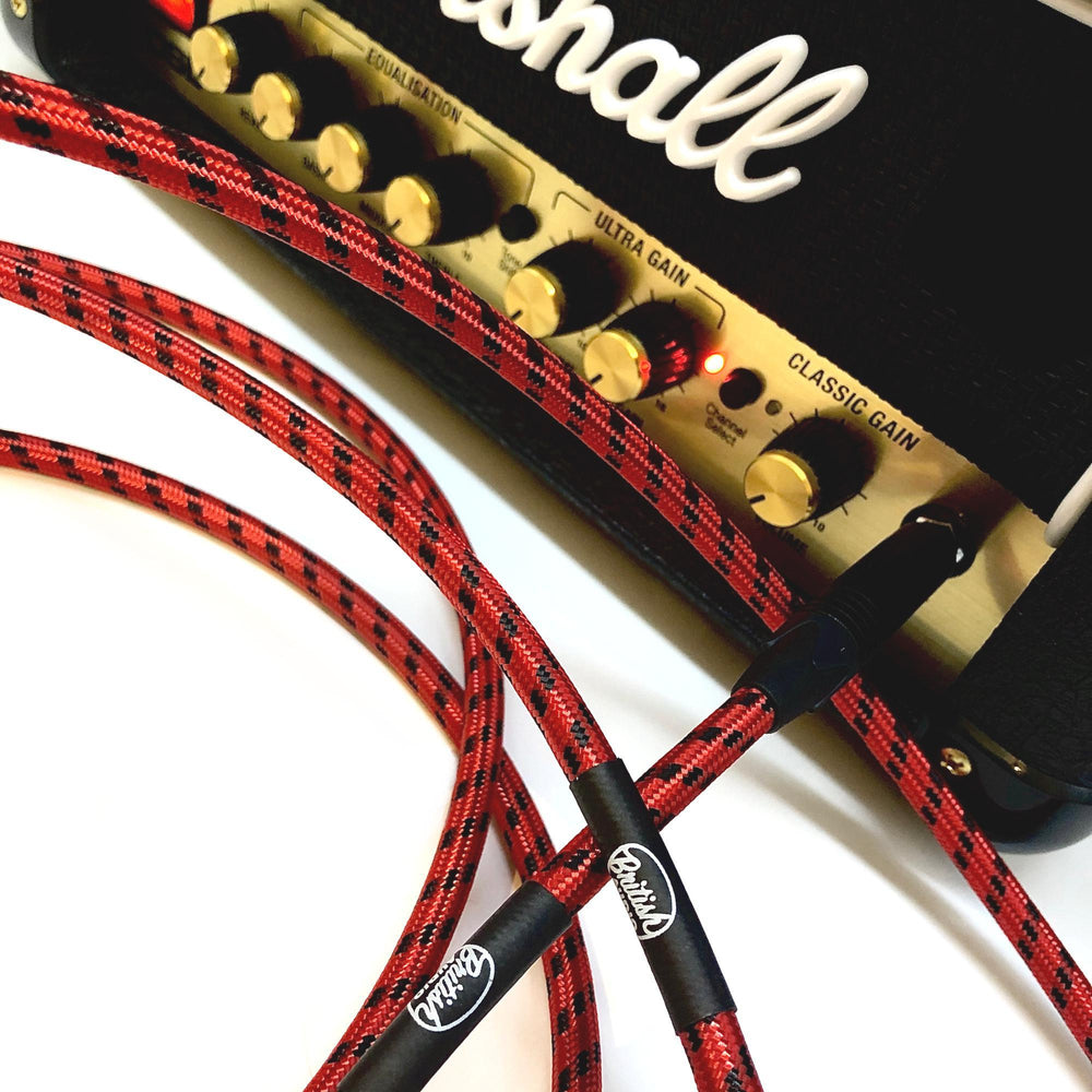 British Audio Pro Performance Silent Instrument Cable - Straight Silent to Straight (Red & Black Braid) - British Audio