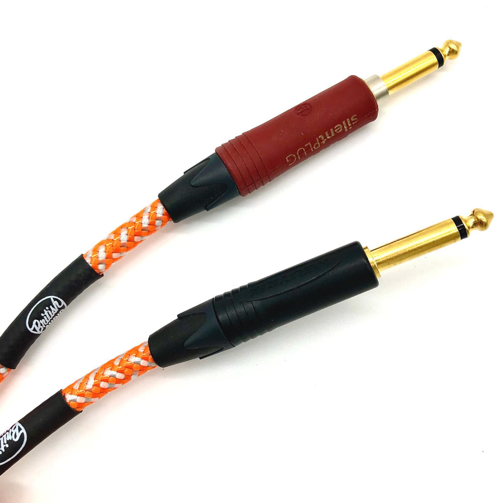 British Audio Pro Performance Silent Instrument Cable - Straight Silent to Straight (Orange & White Braid) - British Audio