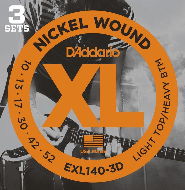 D'Addario EXL140-3D 3 Set Value Pack Light Top/Heavy Bottom 10-52