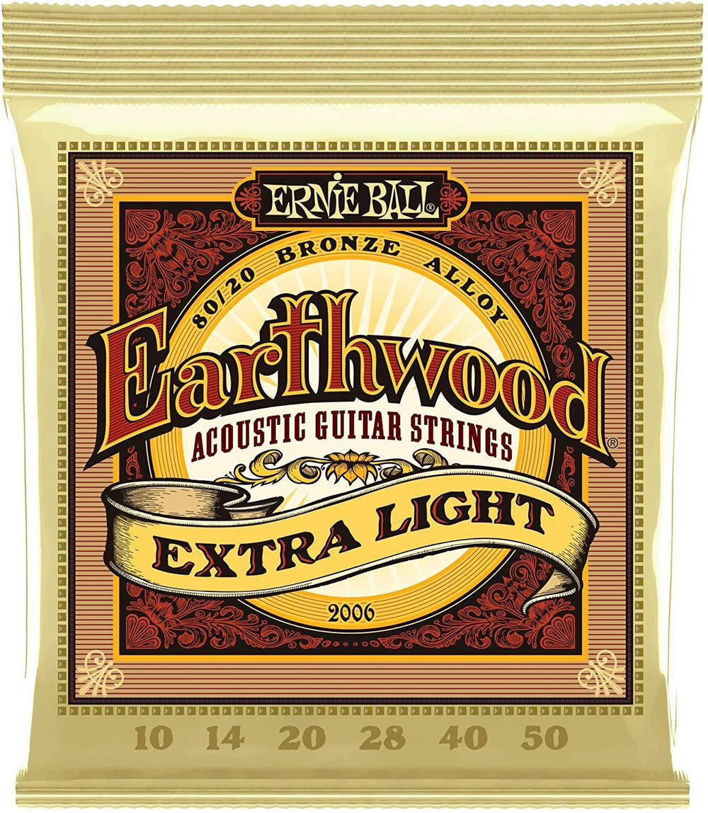 Ernie Ball Earthwood 80/20 Bronze Extra Light Acoustic Guitar Strings - 10-50 Gauge (P02006)