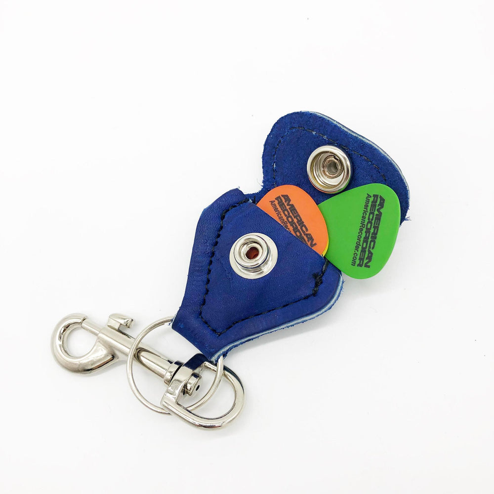 Rustic Guitar Pick Holder Key Chain Leather Blue - British Audio