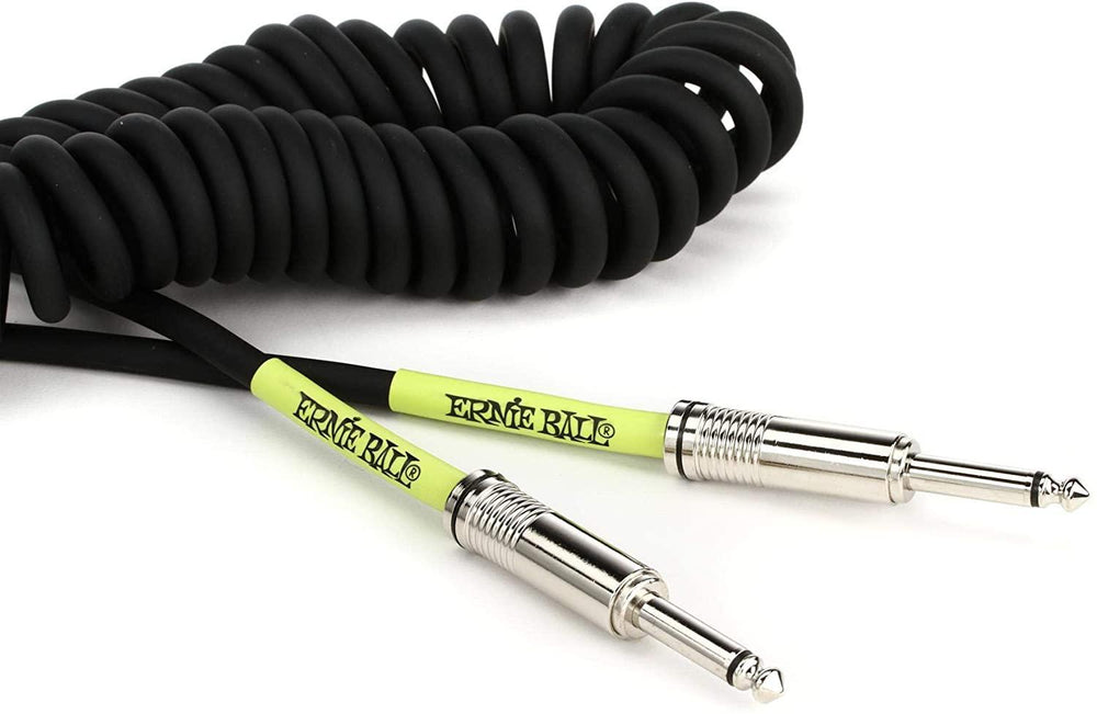 Ernie Ball 30' Coiled Straight / Straight Instrument Cable - Black-P06044