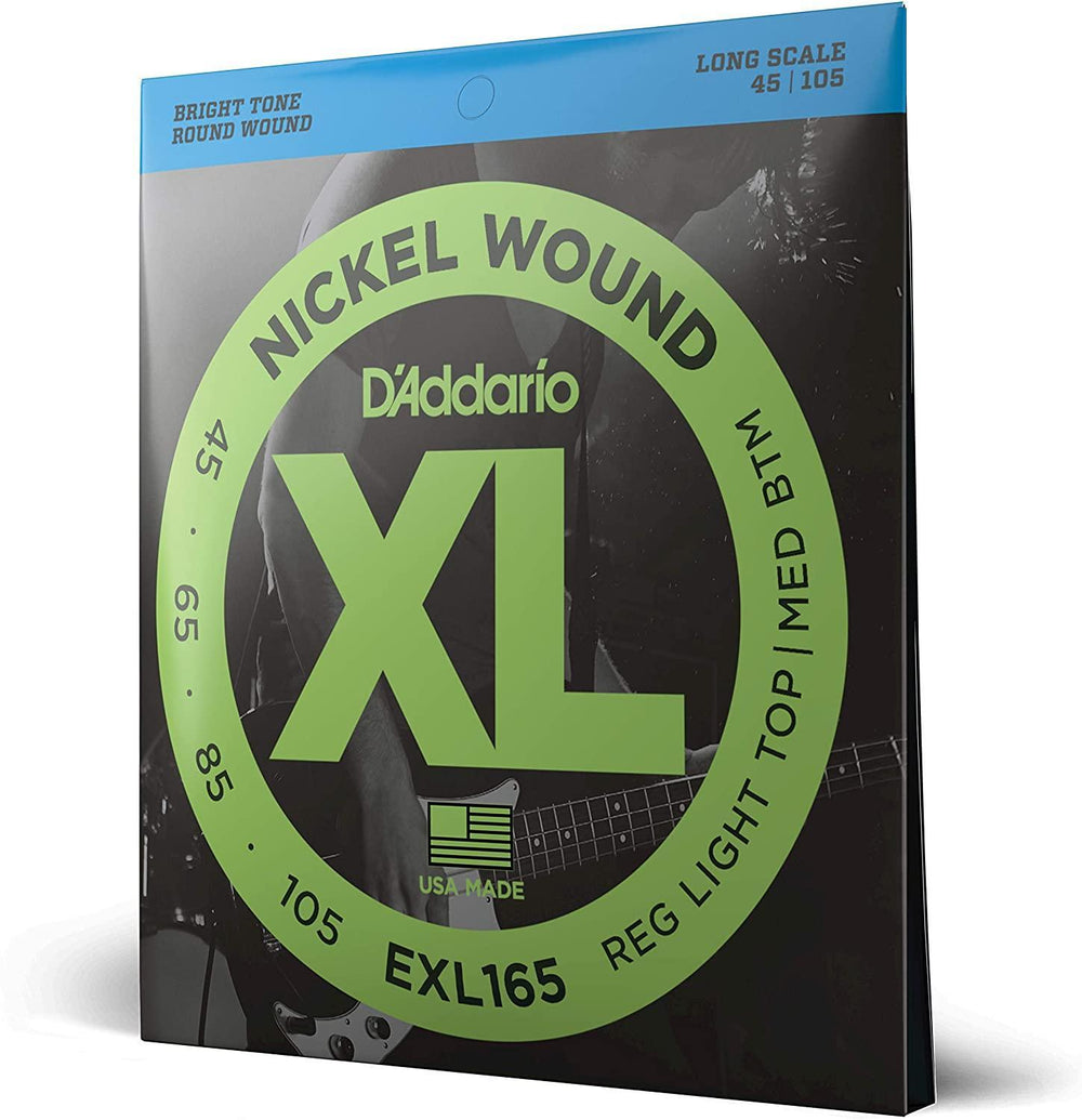 D'Addario EXL165 Nickel Wound Bass Guitar Strings, Custom Light, 45-105, Long Scale