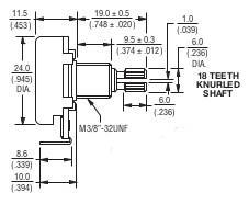 Bourns 250K Audio, Low Torque, Split Shaft Potentiometer - 3/8 bushing