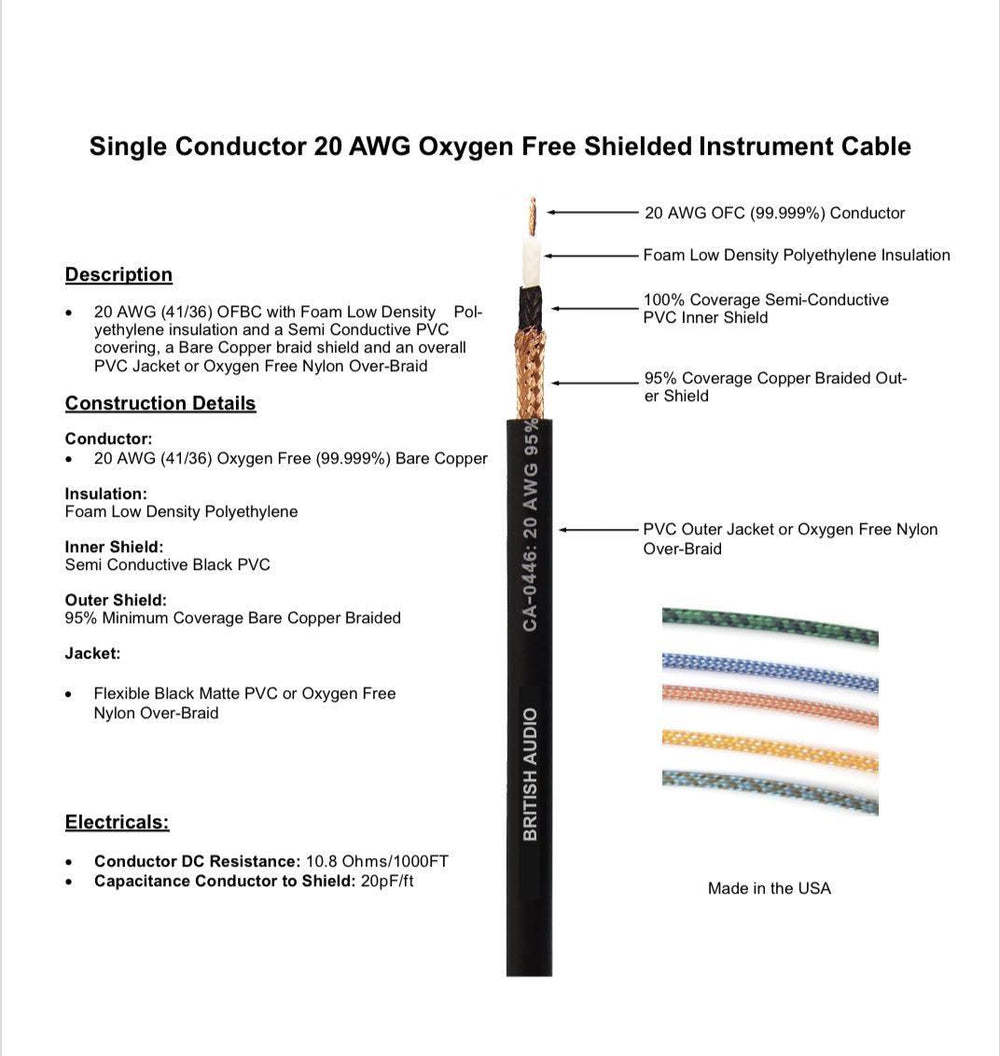 British Audio Pro Performance Studio Instrument Cable Straight to Straight (Black Jacket)