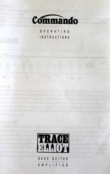 Trace Elliot Commando Bass Amp User Manual - British Audio