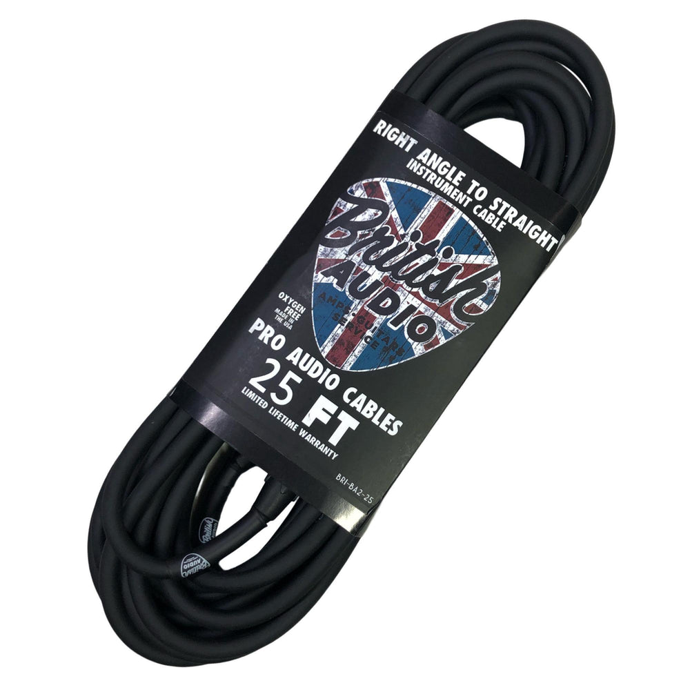 British Audio Pro Performance Studio Instrument Cable Right Angle to Straight (Black Jacket)