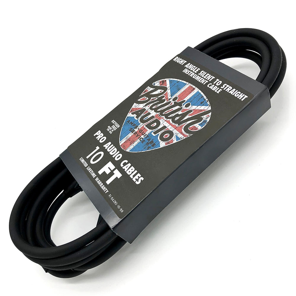 British Audio Pro Performance Silent Instrument Cable - Right Angle Silent to Straight (Black Jacket) - British Audio