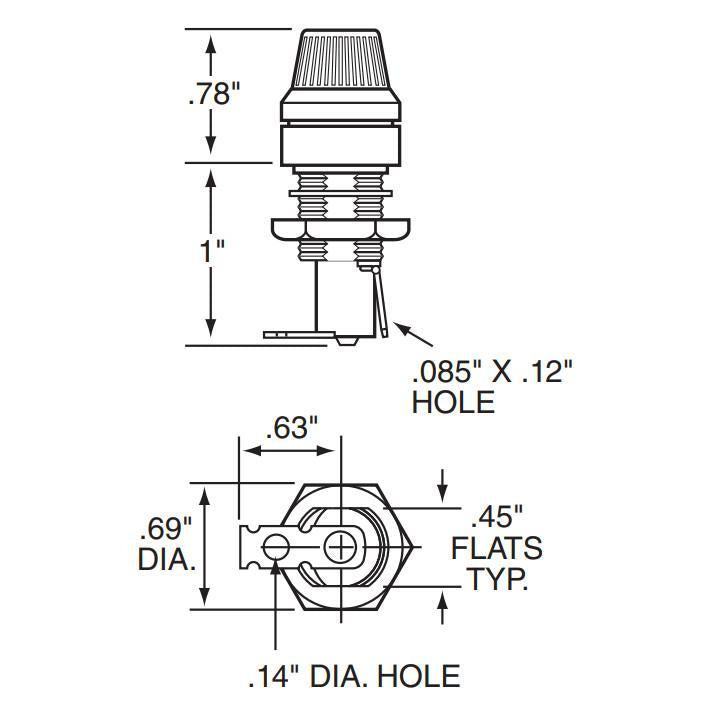 Fuse Holder Fender® Style 3AG Fluted Knob, 20A 1/4 x 1-1/4 Guitar Amps