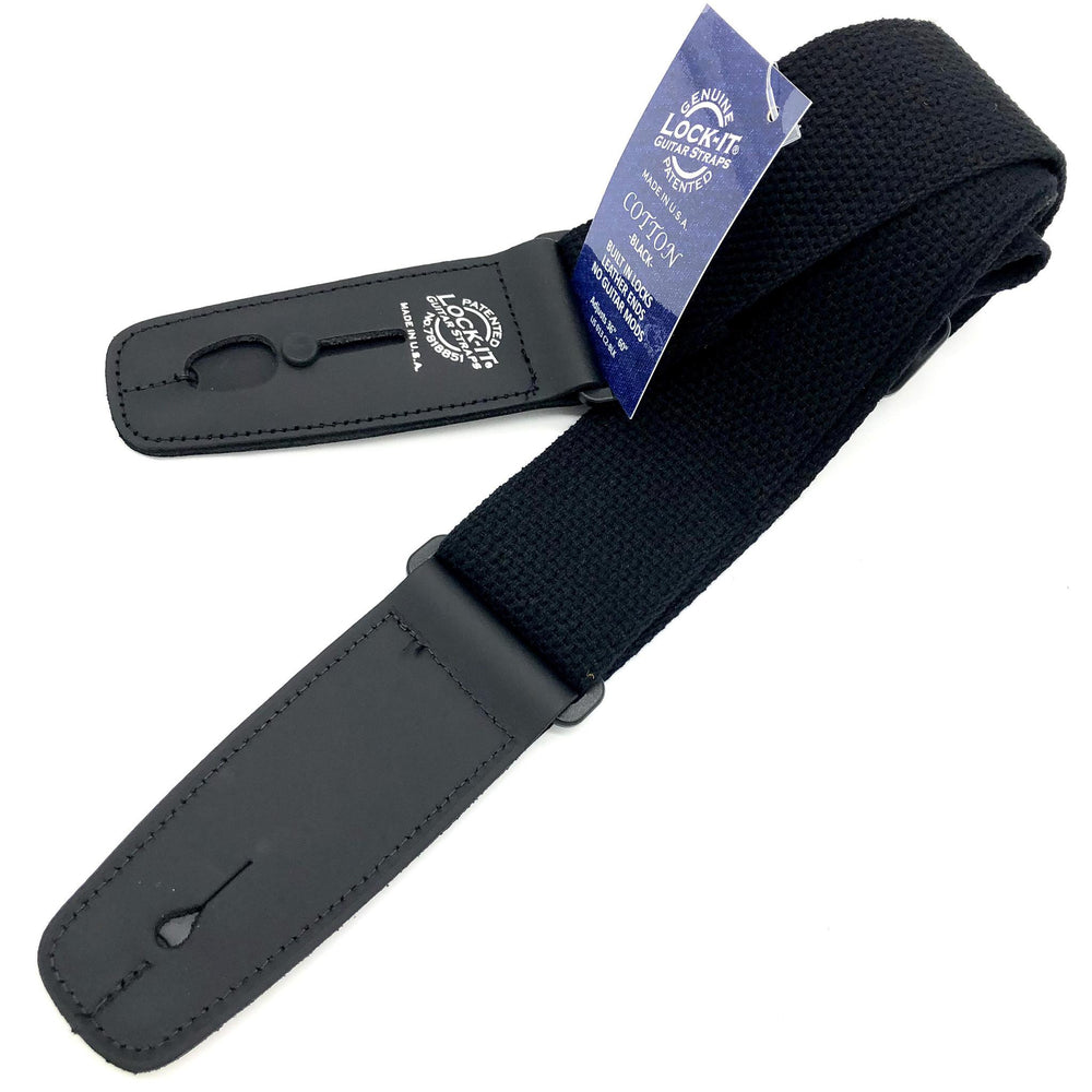 LOCK-IT Guitar Strap Cotton Black  Patented Locking Technology Copy - British Audio